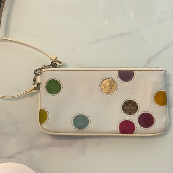 Coach Handbags - Vintage Coach Wristlet white with polka dots of Coach Print